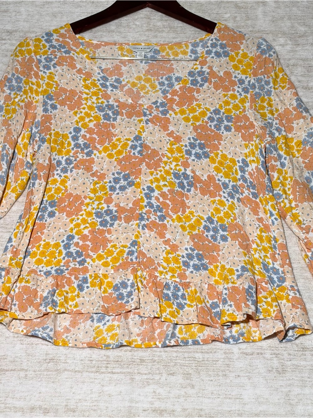 Lucky Brand Floral Peplum Top in Peach, Yellow & Blue